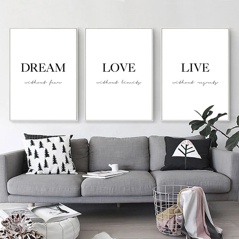 

Dream Love Motivational Poster Black White Simple Quotes Canvas Wall Art Print Painting Minimalist Room Decoration No Framed