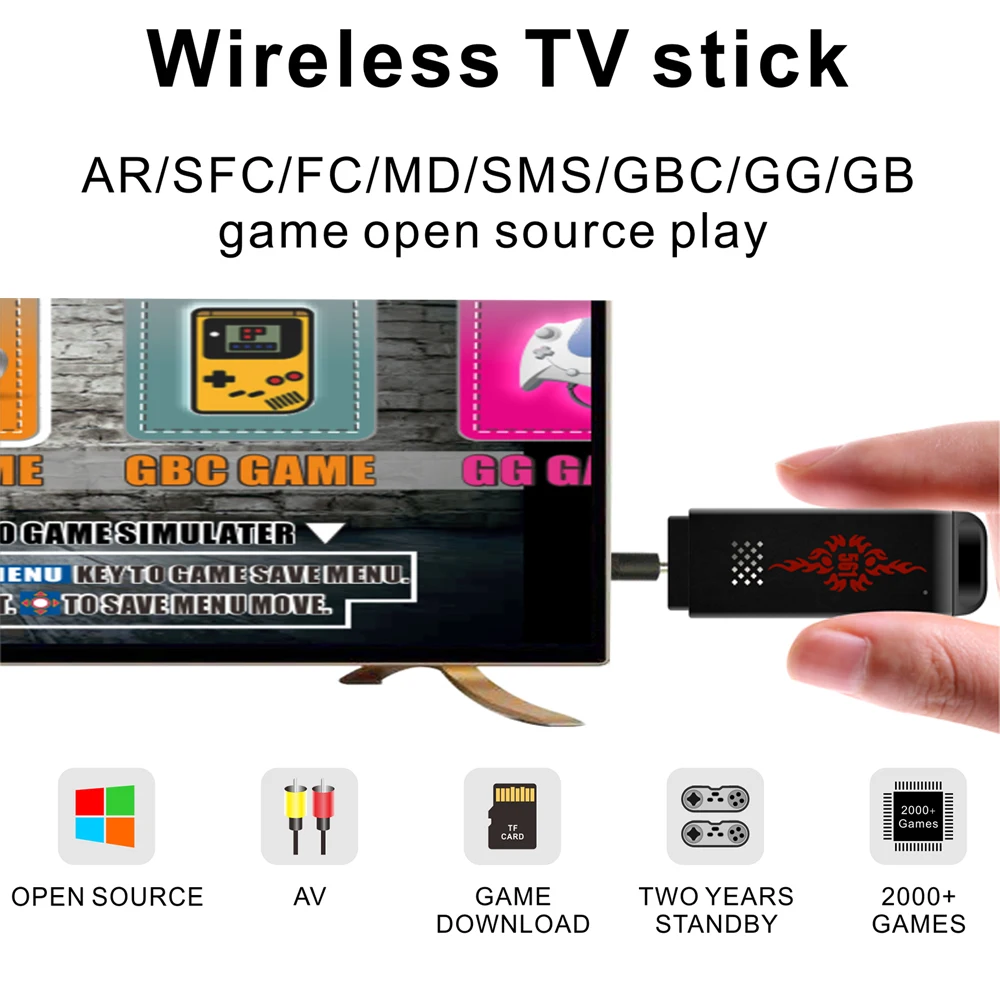 

Video Game Console Wireless Handheld TV Stick Mini Portable Console Build In 2000 Classic 16 Bit Games Dual Gamepad AV Output