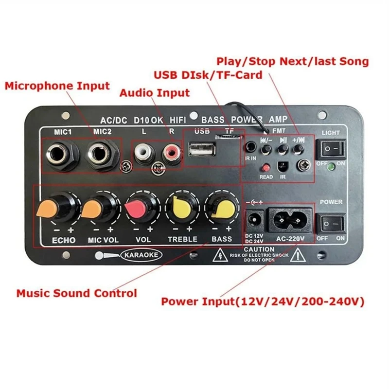 AC 220V Digital Bluetooth Stereo Amplifier Board Audio Amplifiers Subwoofer Karaoke Player US Plug | Электроника