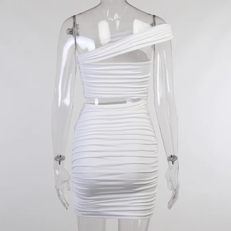 

Summer Hollow Out White Dress Women Inclined Shoulder Mini Bodycon Dress Sexy Backless Dresses Female Party Club Vestidos 2021