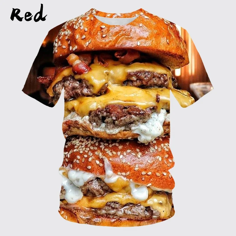 Новая летняя мужская футболка с 3D-принтом гамбургера пиццы Забавный Топ унисекс