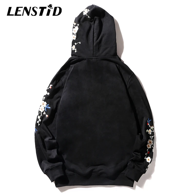 LENSTID мужские хип хоп Вышивка Птицы Сакура пуловер толстовки уличная японский