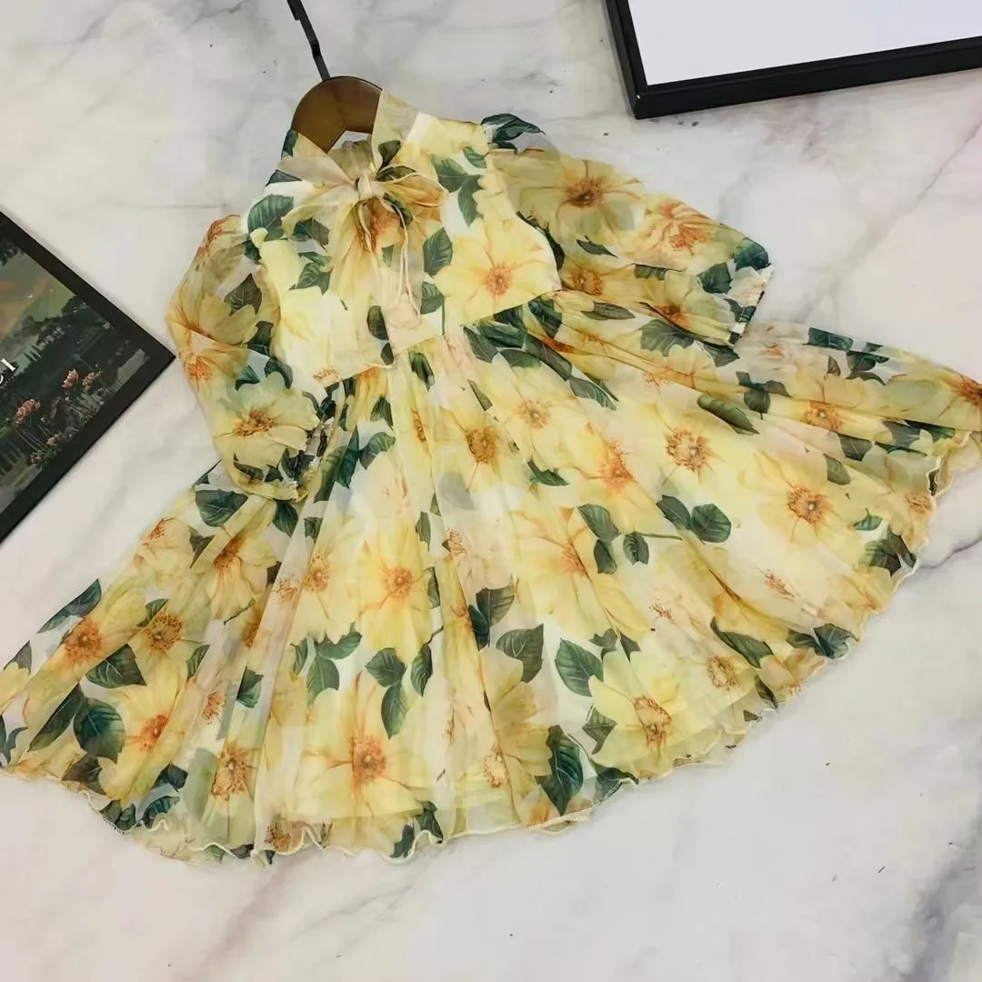 

2021 Autumn Kids Girls Print Floral Dress Fashion Princess Flower Long Sleeve