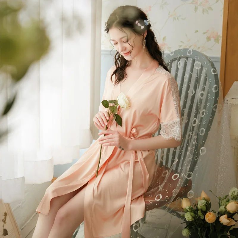 

Roseheart New Luxury Fashion Sleepwear Faux Silk Sashes Loose Nightwear Sexy Mini Robes Bathrobe Pajama Sashes Homewear