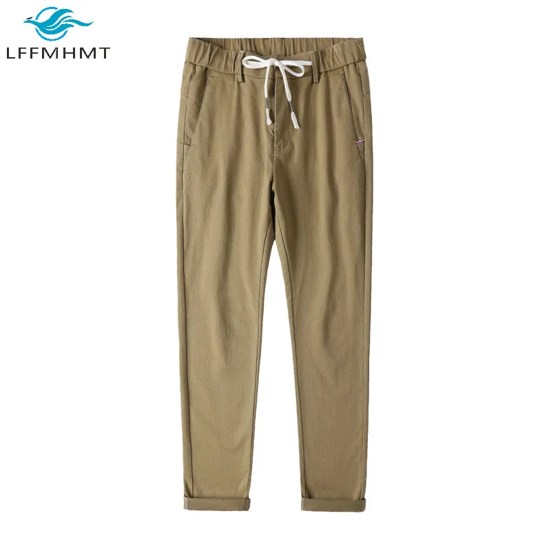 

Spring Fall Fashion Solid Color Slim Fit Large Size Pants Mens Korean Style Elastic Waist Straight Business Casual Wild Trousers