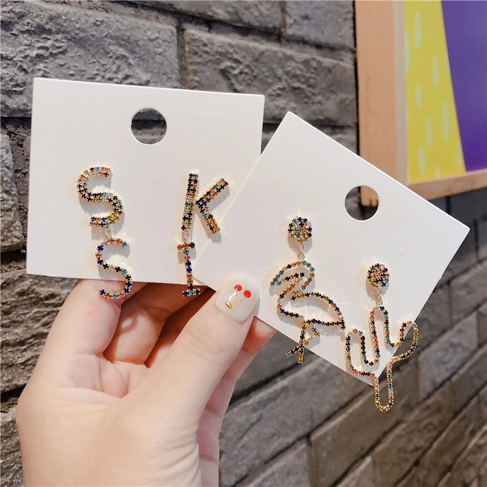 Корейские стильные Серебристые серьги-капли с надписями в виде птицы кактуса