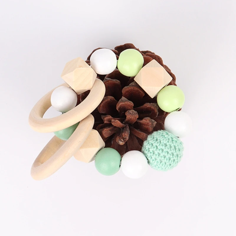 

3 Pcs/Set Baby Pram Pendant Rattle Pacifier Chain Clip Bracelet Wooden Teether