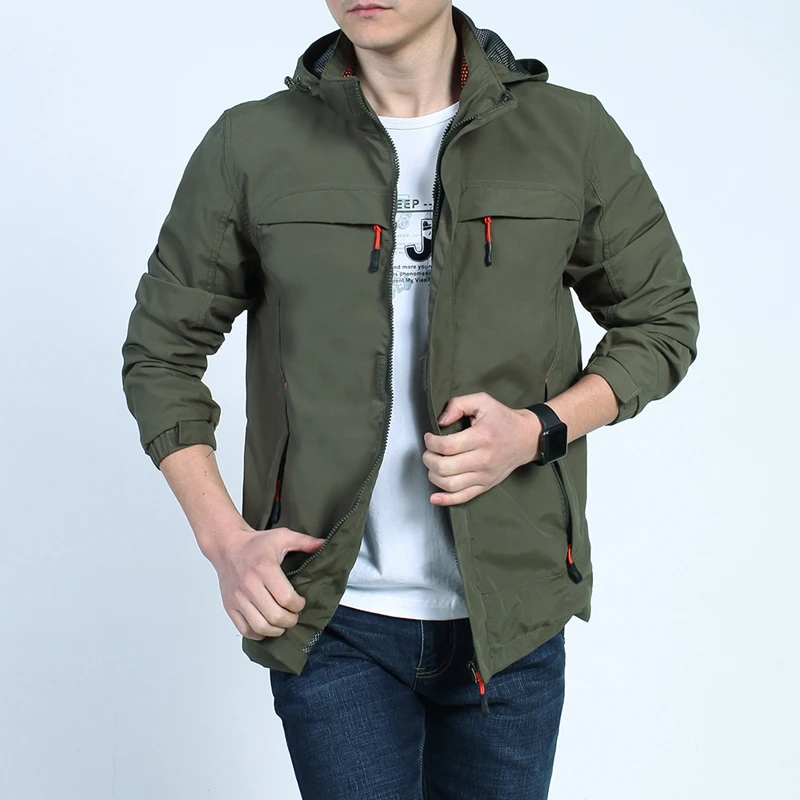 Windproof and waterproof Sports Jacket Men Slim Fit Hooded Solid color Fashion Simplicity All-match Autumn Coat Casual Zipper