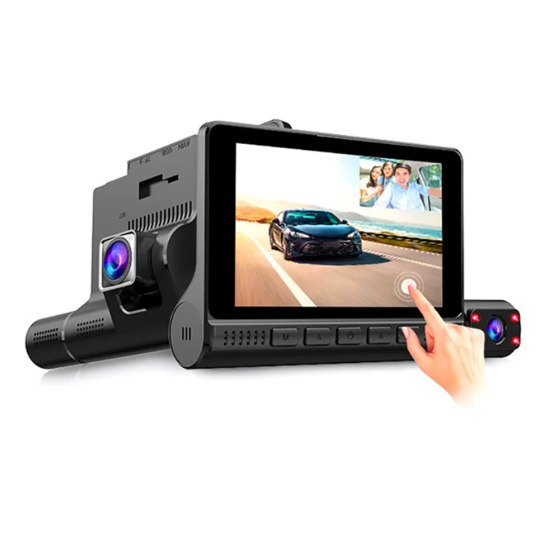 

New car 4-inch touch three-record driving recorder hidden HD 1080 night vision three-lens