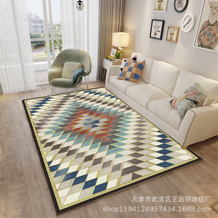 

KC New Simple Nordic Living Room Carpet Striped Plaid Pattern Tea Table Sofa Nordic Carpet Rugs for Bedroom Rug for Living Room