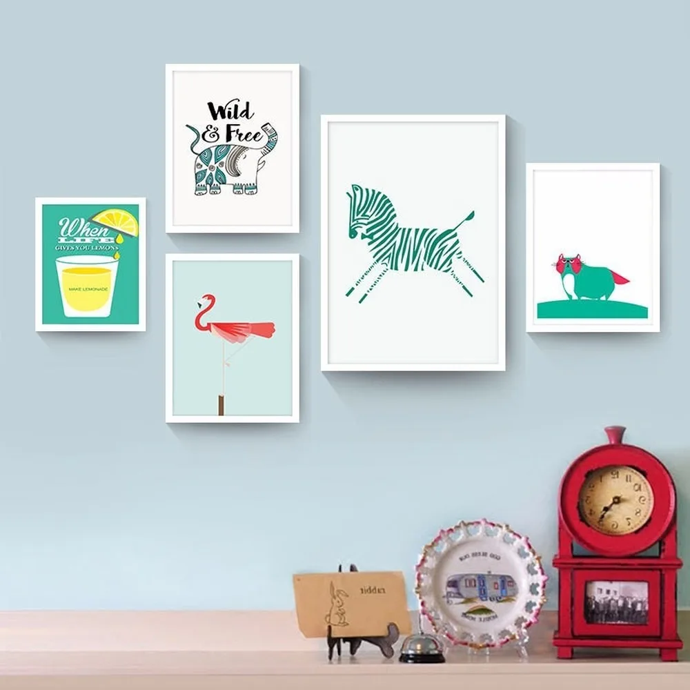 

Nordic small fresh personality creative animal canvas painting horse and bird lemon cartoon poster children's room decoration pa