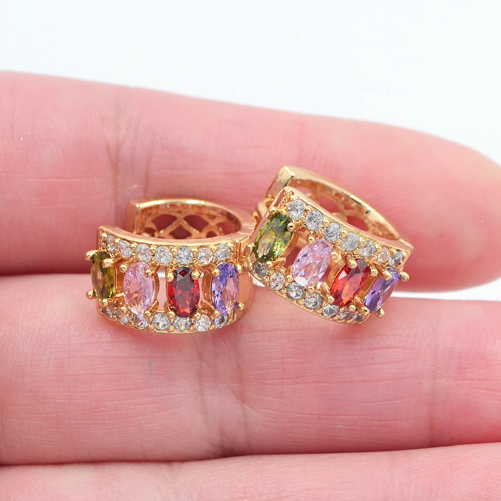 

Gold Color Women Colorful Cubic Zirconia CZ Huggie Hoop Earrings Jewelry