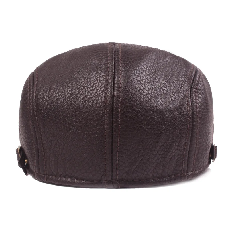 XdanqinX Men's PU Leather Berets Winter Simple Fashion Imitation Leather Tongue Cap Middle-aged Elderly Warm Winter Hat Dad Hats