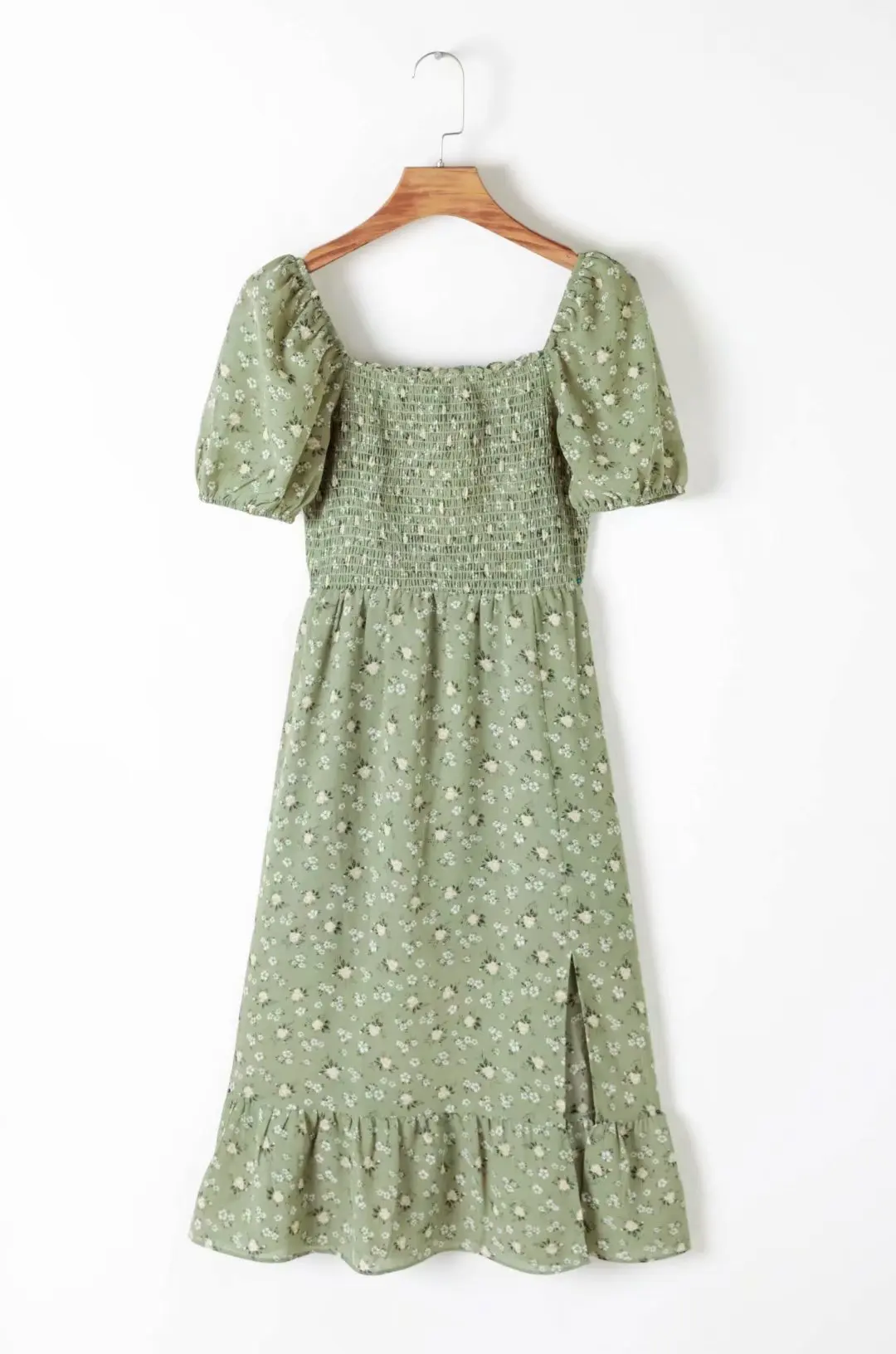 

Spring and Summer High Waist Commuting Elegant Square Collar Sexy Backless Ruffled Midi Dress