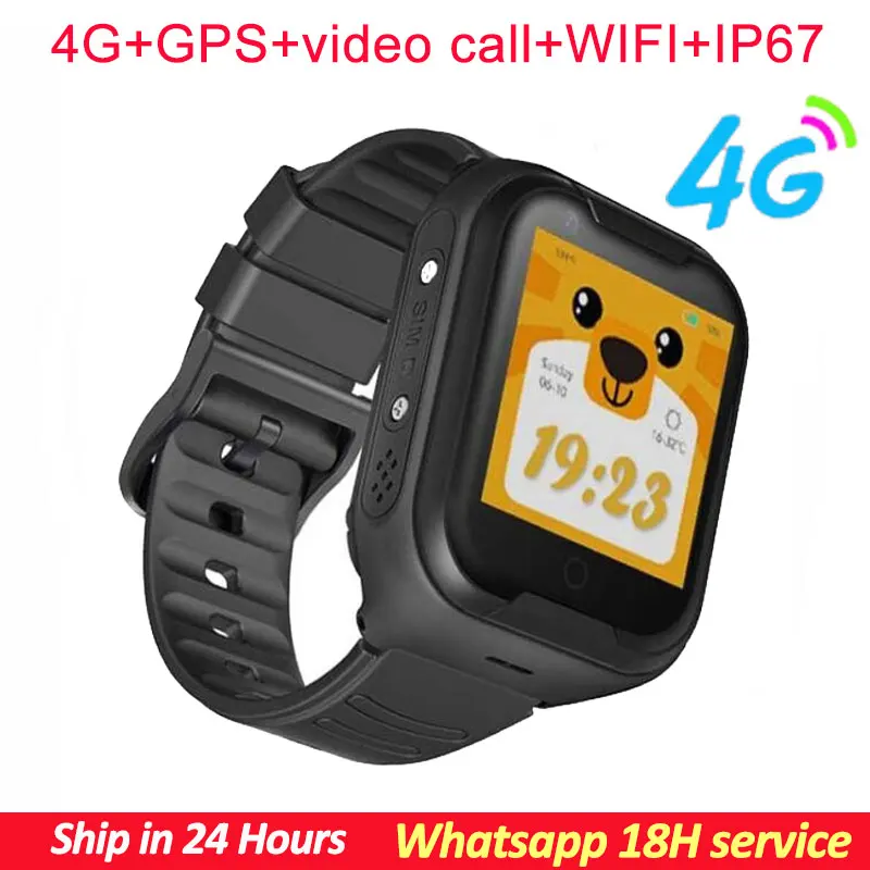 Черный A36E 4G Детские умные часы gps трекер детские часы 4G Видео умные часы SOS Будильник камера телефон часы для детей PK Q90 - Цвет: Черный