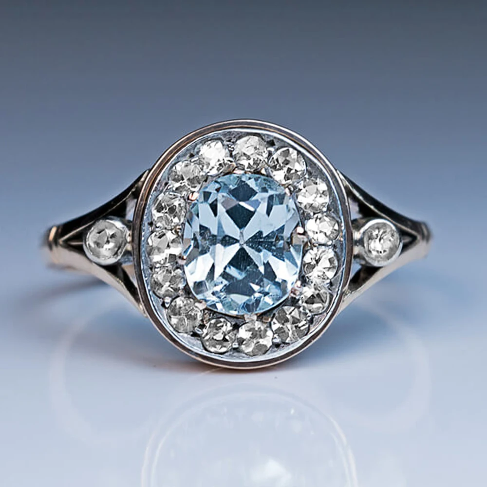 

Huitan Shiny AAA Oval Sky Blue Zircon Women Wedding Rings Delicate Accessories Anniversary Gift New Trendy Jewelry Rings