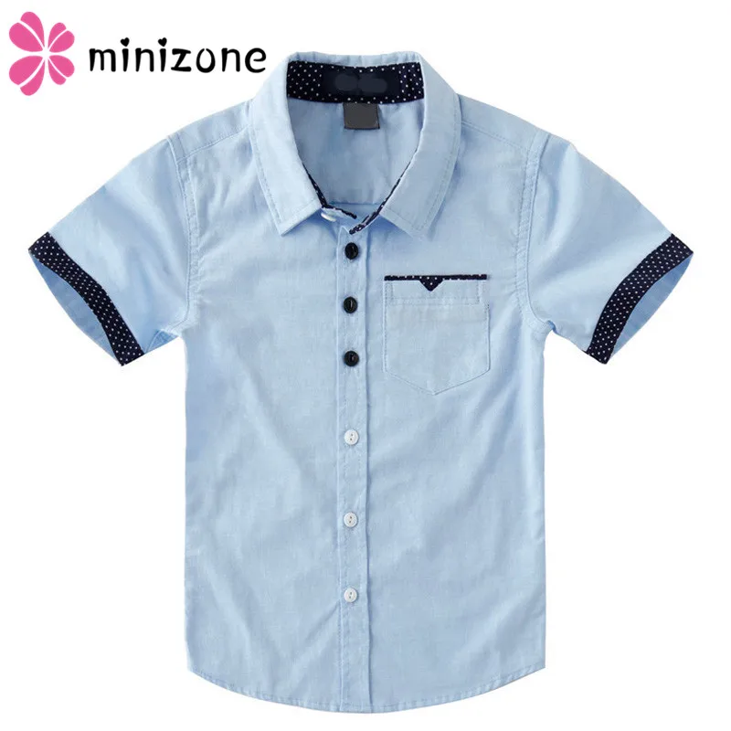 Новинка 2019 летняя однотонная белая рубашка с коротким рукавом для мальчиков