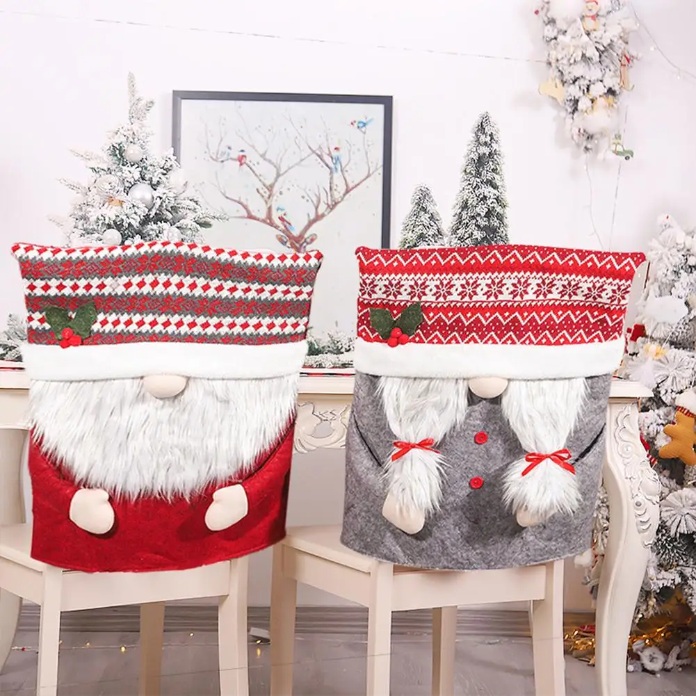 

New Christmas Chair Cover for Dining Room Faceless Elderly Pattern Restaurant Holiday Decoration Supplies