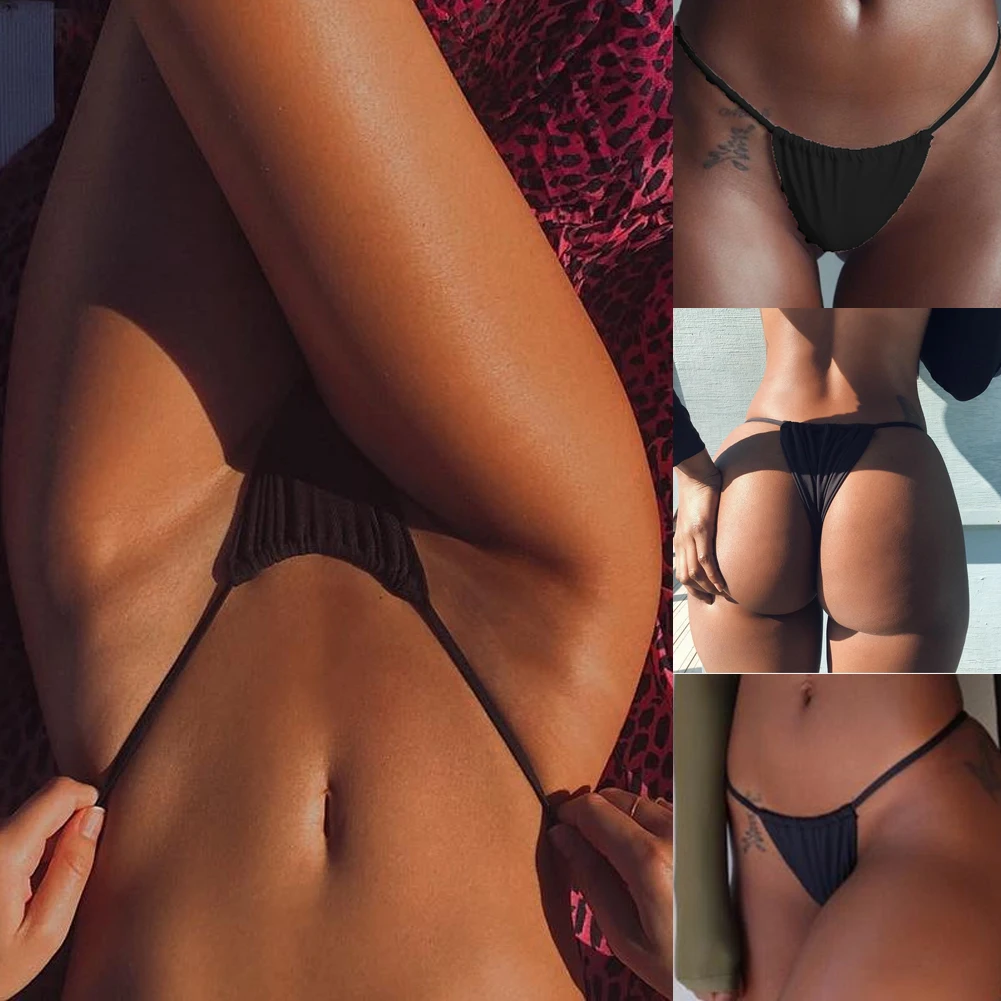 

Hot Sexy Women Summer Triangle Bikini Black Panties Thong High Waist Solid Fun Underwear Erotic Tethering Lingerie Briefs