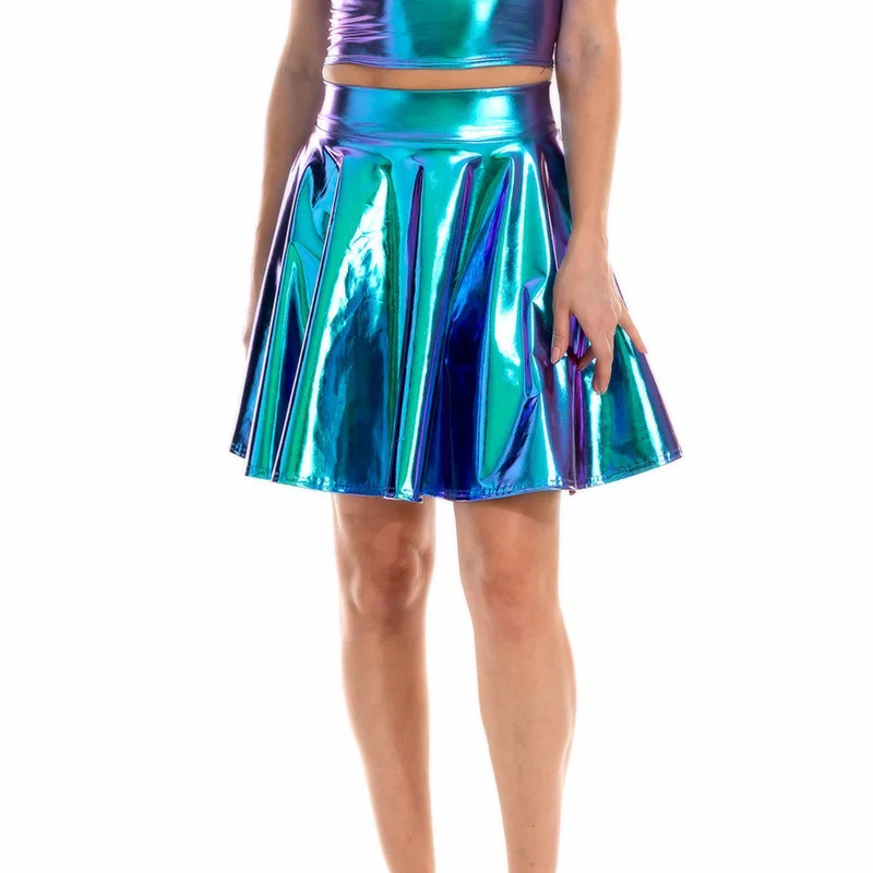 Женская мини-юбка из ПУ кожи с высокой талией | одежда