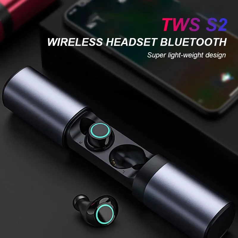 

Waterproof IP67 S2 True Wireless Earphones Earbuds Bluetooth Headset Binaural Auricular TWS Earbuds Charging Box For All Smartph
