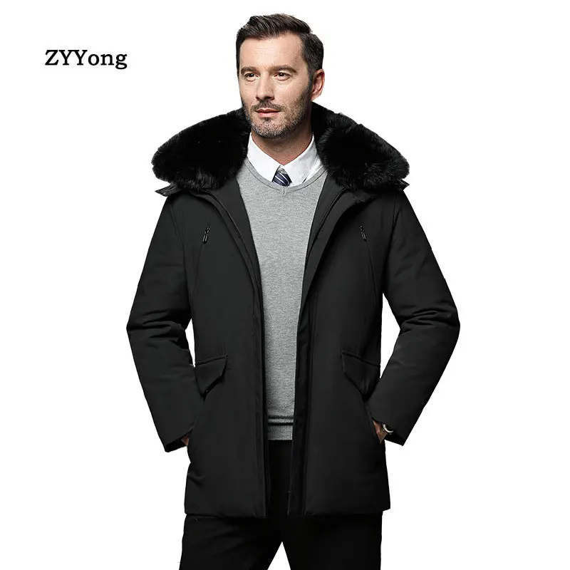 

New Winter Parka Coat Men Canada Down Jacket Clothing Fur Collar Hooded Thicken Warm Business Black Overcoat Clothes Outerwear