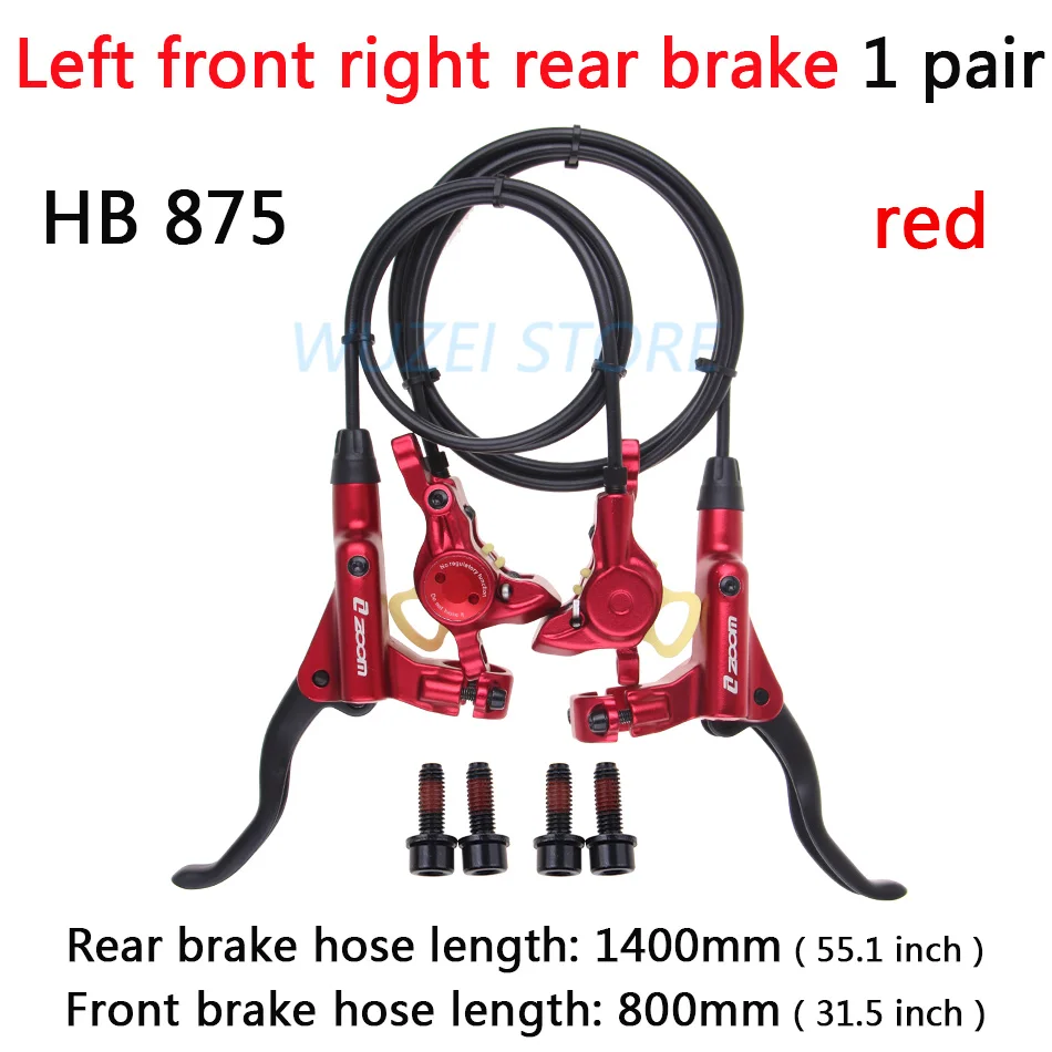 Left F right R red ZOOM HB-875 Тормоз mtb велосипед гидравлический тормоз 800/1400 мм горный велосипед масло давление дисковый тормоз набор передние и задние части велосипеда - Цвет: Left F right R red