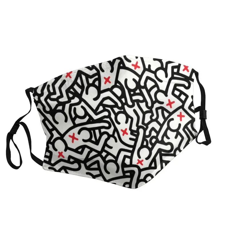

Haring Graffiti Reusable Face Mask Unisex Keith Geometric Abstract Anti Haze Dustproof Protection Cover Respirator Mouth Muffle