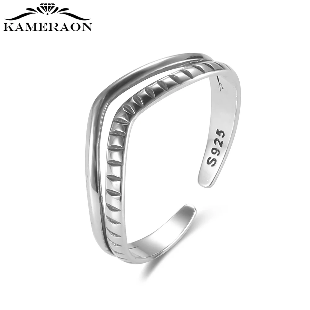 

New Real 925 Sterling Silver Hollow Opening Finger Rings Jewelry Thai Silver Not Allergic Personality for Women Men Adjustable