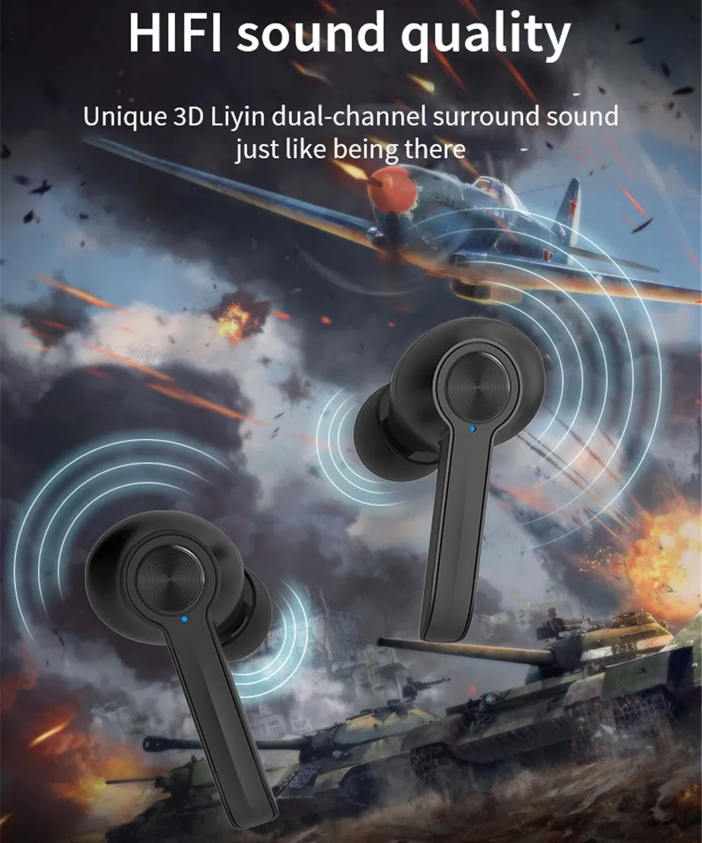 TWS Bluetooth наушники Настоящие беспроводные Игровые Водонепроницаемые спортивные Hi