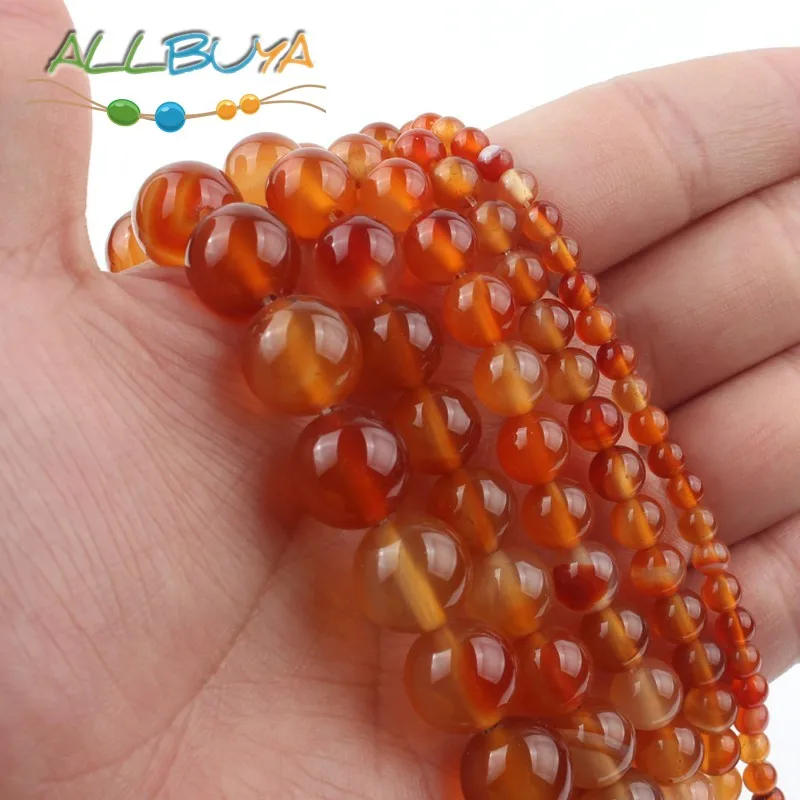 Натуральные Гладкие бусины из оранжевого и красного агата для изготовления