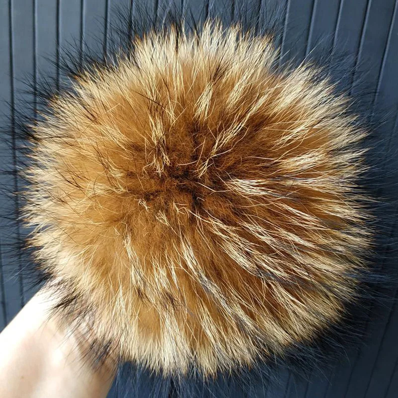 

2pcs/lot One Pom Pom Ball Real Raccoon Fur Fluffy Accessory For Hats Purses Scarves Keychains Cruelty Free 15 Cm