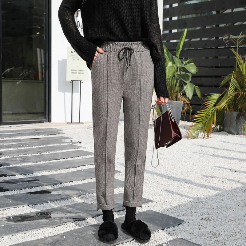Wool Ankle Length Trousers Woolen Warm Autumn Winter Pants Women Thick Capris New Leisure Korea High Waist Harem Pencil