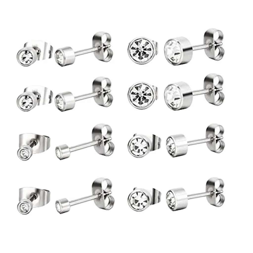 

8x Elegant Stud Earrings Set Cubic Zirconia Round Hoop For Party Banquet