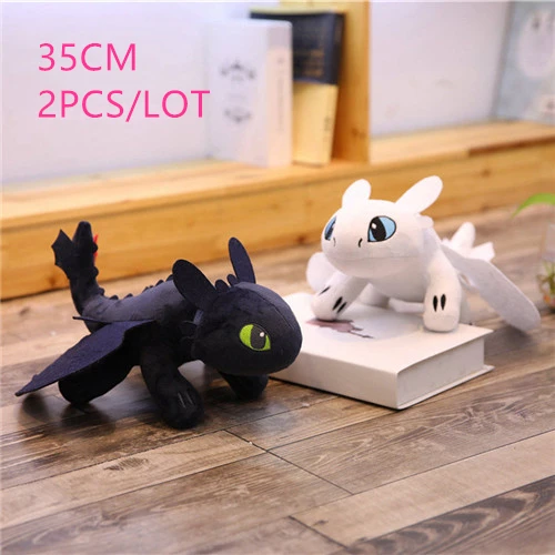 35cm 2pcs 22-60 см гигантская кукла из фильма Ночная фурия светильник Fury плюшевая игрушка Как приручить дракона беззубый Дракон чучела Аниме кукла для детей - Цвет: 35cm 2pcs
