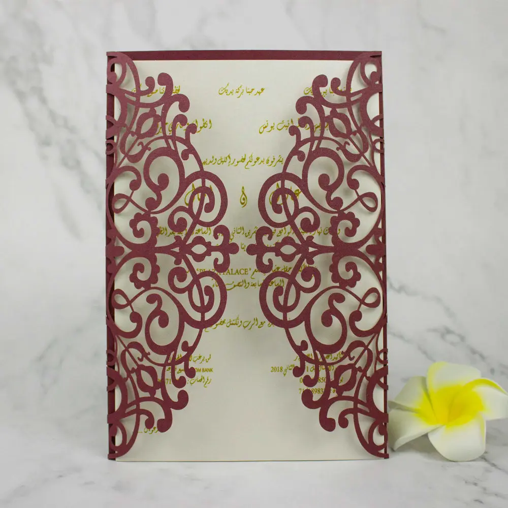 pearl burgundy 10 шт. розовое золото бордовый винтажные свадебные пригласительные открытки конверт с лазерной резкой Пригласительные открытки - Цвет: pearl burgundy