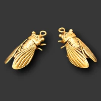 4pcs antique gold color cute 3d cicada alloy pendant retro necklace earrings diy charms handmade jewelry making accessorie a1267