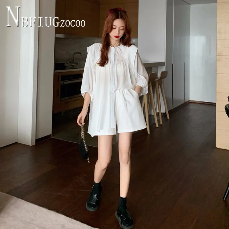 

2020 Summer Korean Temperament Women Sets Blouse And Shorts Fashion Female Sets