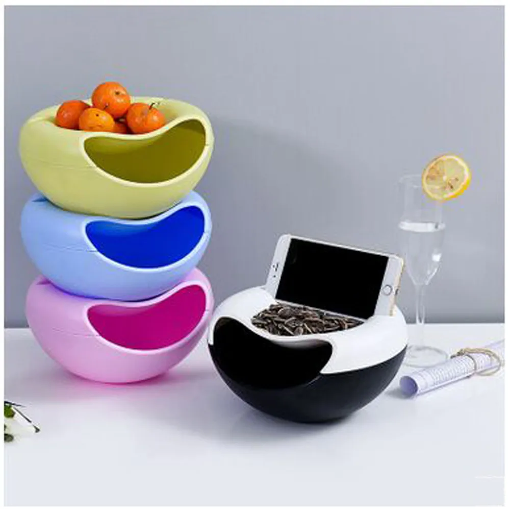 

Creative Shape Lazy Snack Bowl Double Layer Storage Box Dry Fruit Containers Plate With Garbage Dish Phone Holder For TV