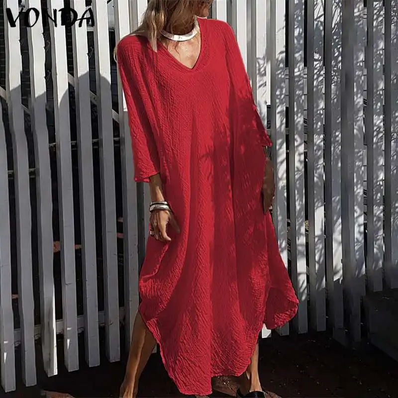 Женское хлопковое Макси платье VONDA асимметричный праздничный сарафан с v