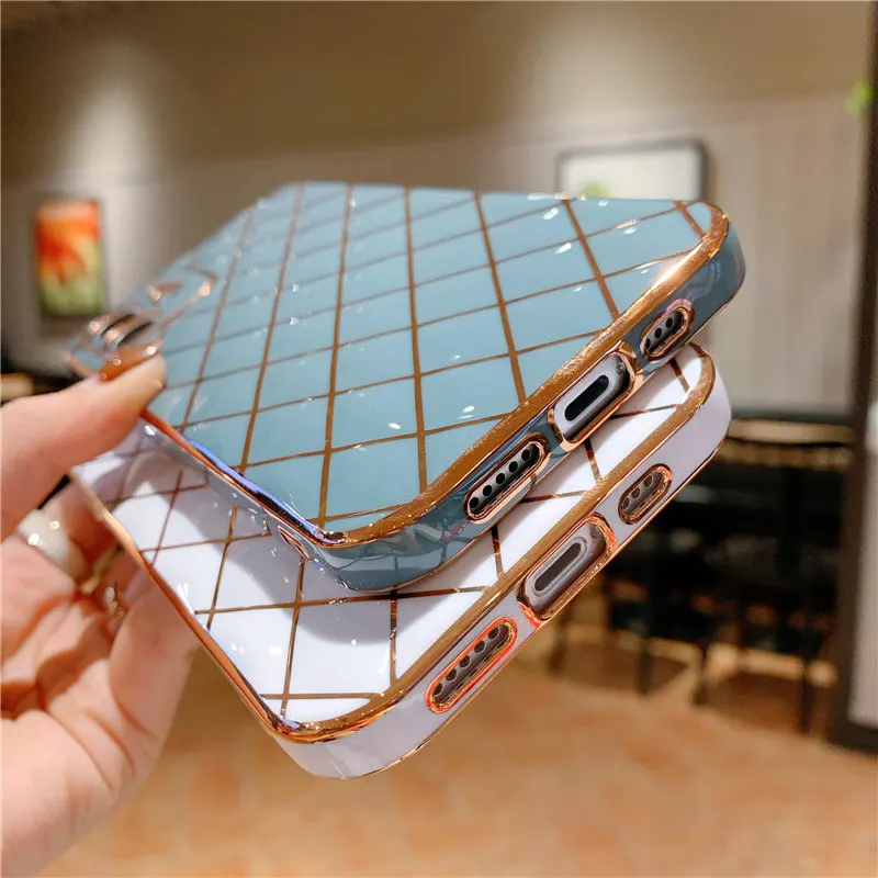 

Gold Plating Geometric Phone Case For iPhone 11 12 Pro Max 12Pro XR XS Max X 7 8 Plus 12Mini 11 12 Camera Protection Back Cover