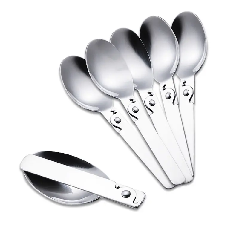 Складная ложка из нержавеющей стали OBR портативная дорожная посуда для супа