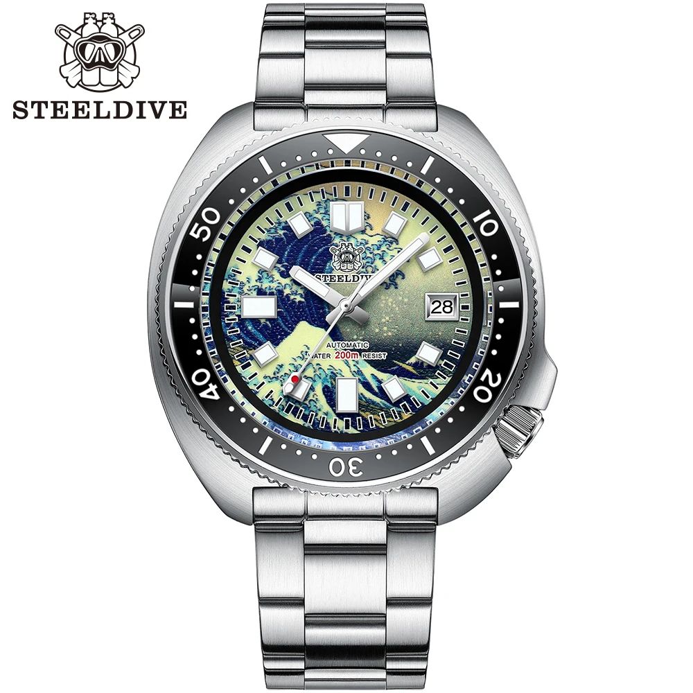 

STEELDIVE SD1970J Kanagawa Surf Fashion Men's Diving Watch NH35 Movement Super Luminous Ceramic Bezel 200M Waterproof Wristwatch
