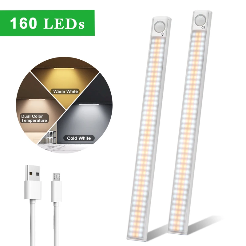 

80/120/160 LEDs PIR Motion Sensor LED Under Cabinet Light Dimming Adjust Sensing Time Night Lamp For Kitchen Wardrobe Stairs
