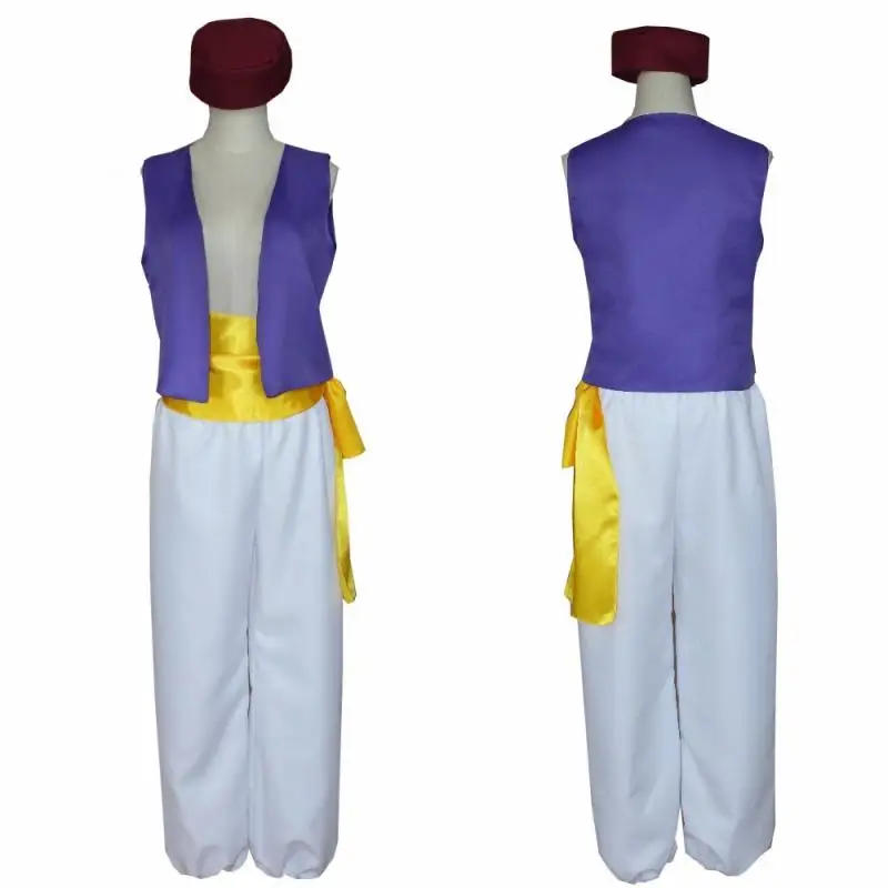 

Halloween Cosplay Costumes God Cos No Sleeves Purple Vest White Pants Brown Cap Yellow Belt 4Pcs Set A La Cosplay Set Hot Sale
