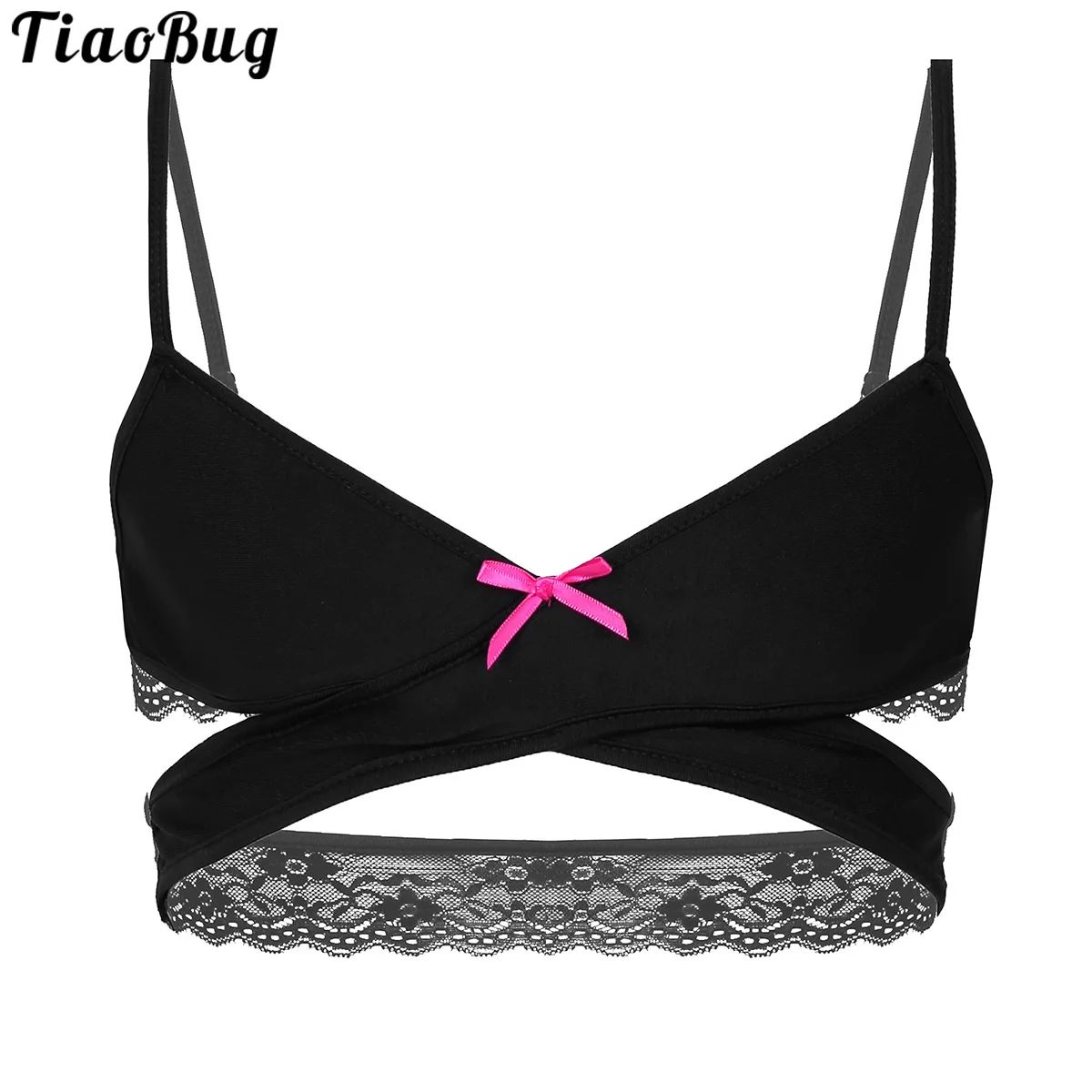 

TiaoBug Mens Sissy Lingerie Adjustable Spaghetti Straps Cross Over Back Wire-Free No Padded Bra Tops Breathable Bralette