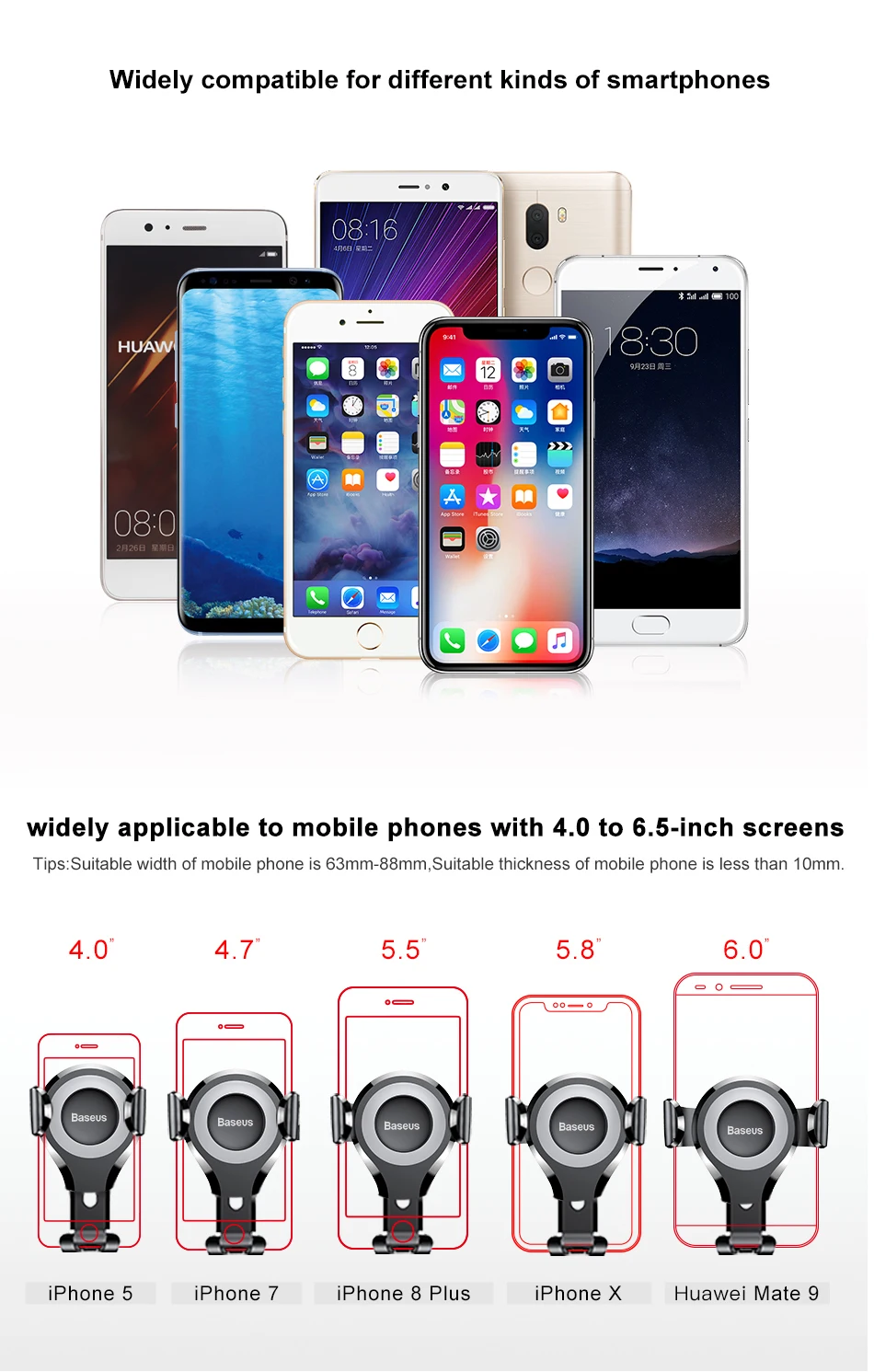 Автомобильный держатель для телефона Baseus Gravity для iPhone 11 Pro Max samsung, автомобильный держатель на присоске для телефона, автомобильный держатель для мобильного телефона, подставка