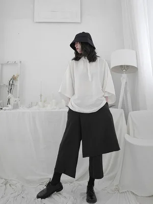 Yamamoto Black Capri Pants women's loose double layer personality design feeling minority Japanese wide legs casual pants