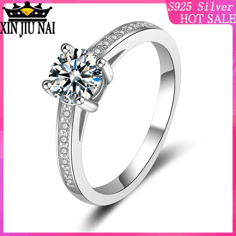 

925 sterling silver Korean style four-claw micro inlay fashion wild proposal Valentine's Day birthday gift diamond ring for wome