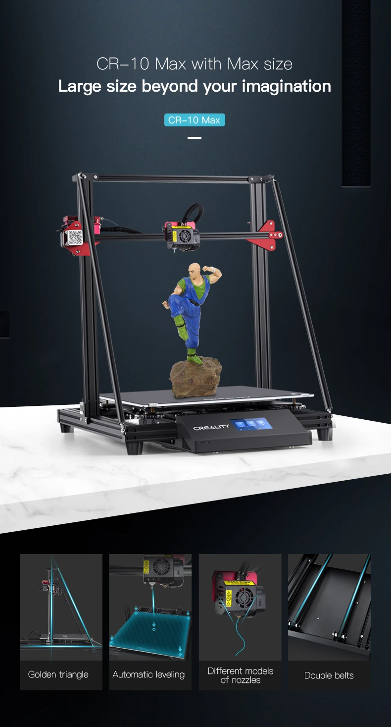 CREALITY 3d принтер CR-10 Макс большой размер, поддержка стержня, двойной PSU& Y оси ремень, сломанной нити обнаружения, BL Сенсорный датчик и сенсорный ЖК-дисплей